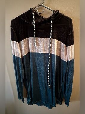 Maurices Charcoal Gray and Teal Colorblock Hoodie with Braided Drawstring Detail